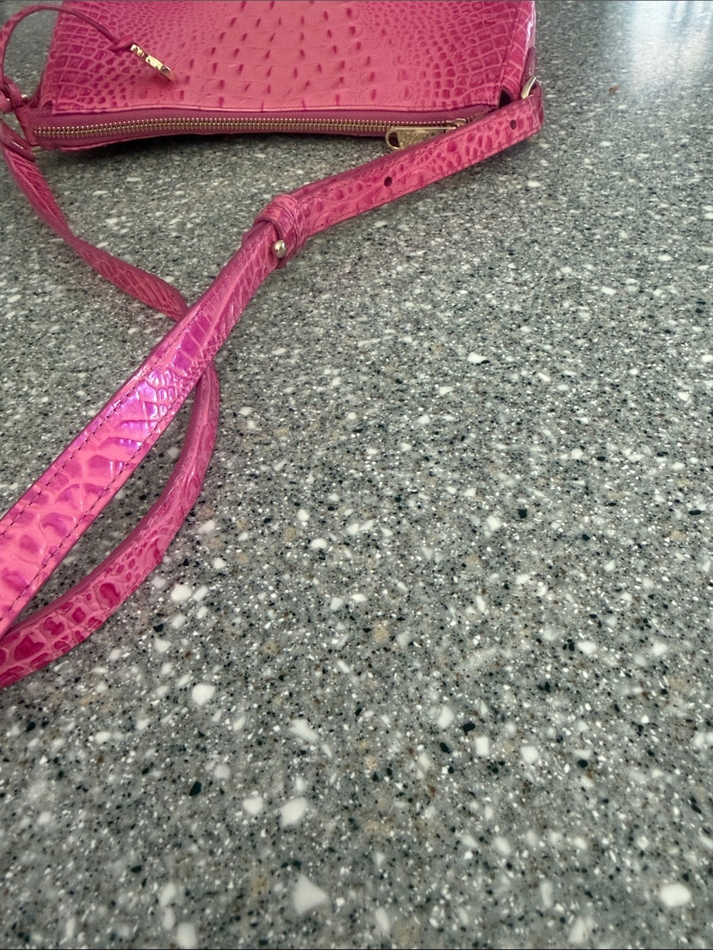 Brahmin Hot Pink Croc-Embossed Leather Shoulder Bag - Picture 13 of 15